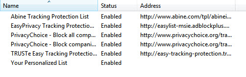 tracking protection lists