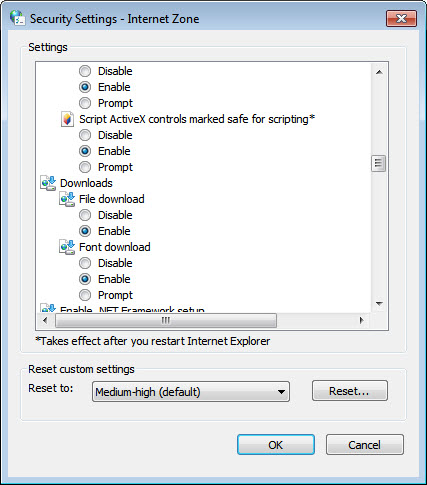 internet explorer security zone