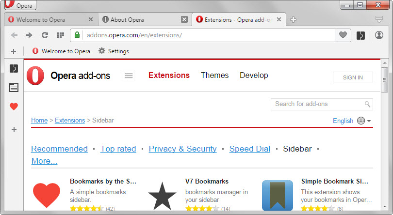 opera sidebar extensions