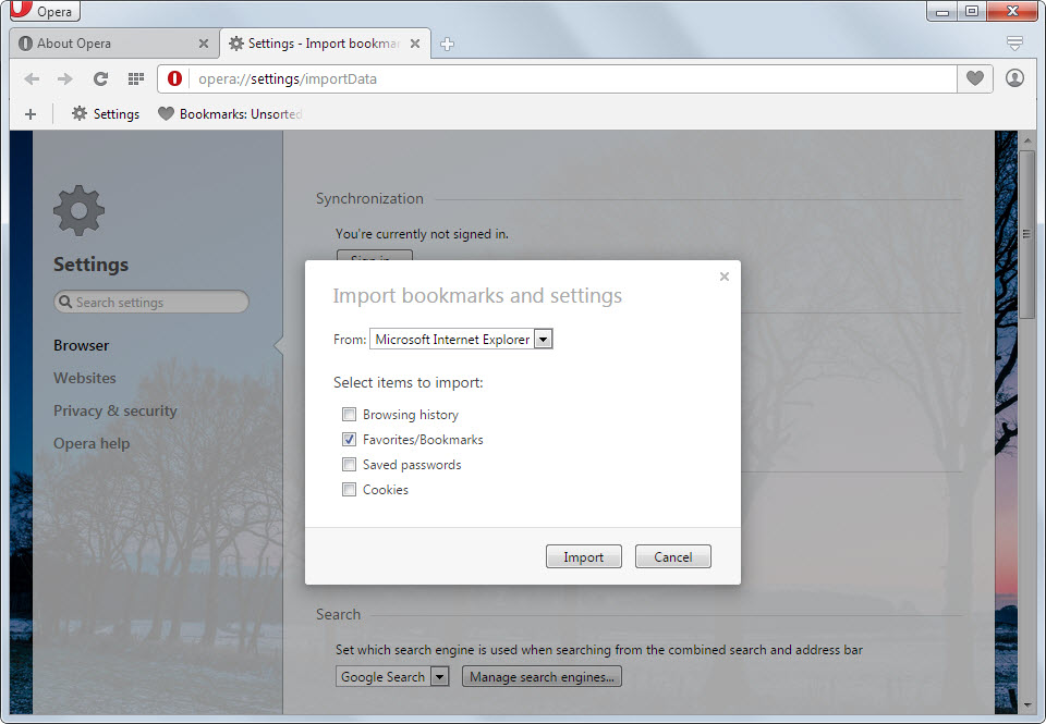 import bookmarks opera
