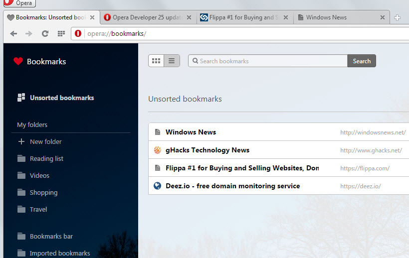 opera bookmarks manager