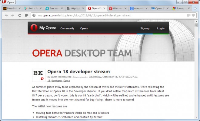 opera 18 developer