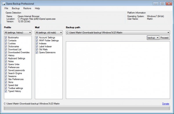 opera backup professional