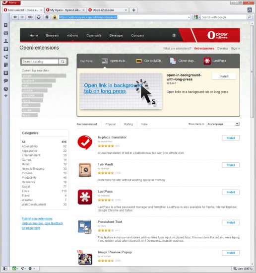 opera extensions