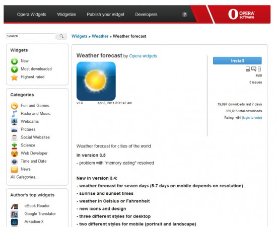 opera widget install