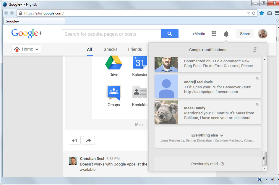 google plus previously read notifications