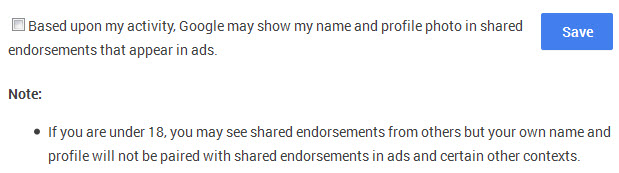 no shared endorsements google