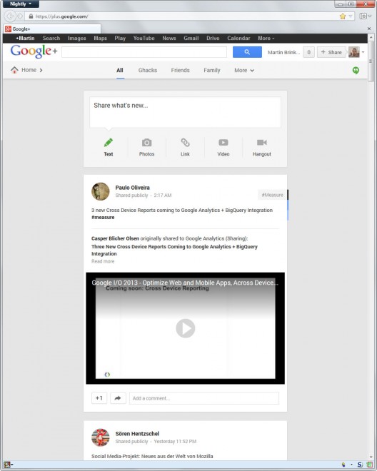 google plus one column layout