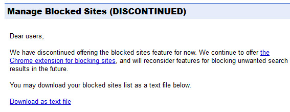 manage blocked sites discontinued