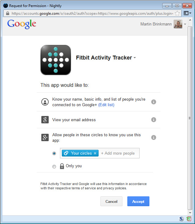 google+ sign-in permissions screenshot