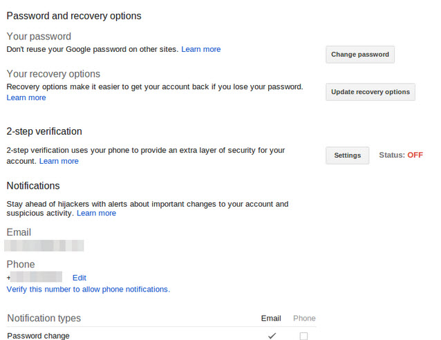 google security options