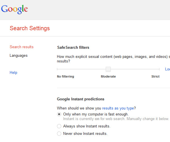 google search settings