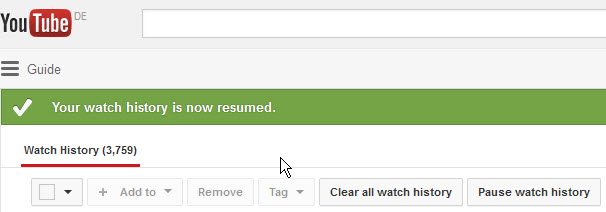 youtube pause watch history