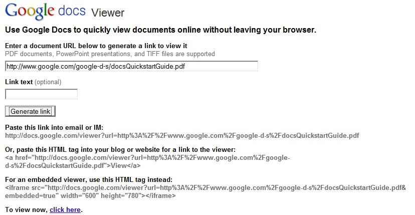 google docs viewer link