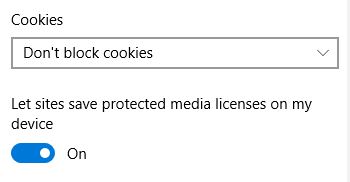 cookies settings in Microsoft edge