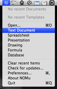 open office documents from the menu bar