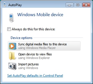 syncing a smartphone in windows vista