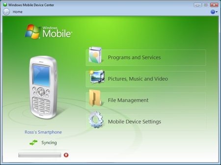 syncing a smartphone in windows vista