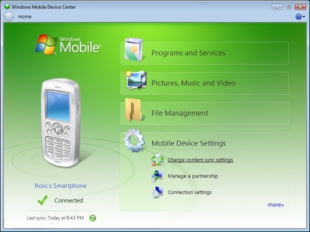 syncing a smartphone in windows vista