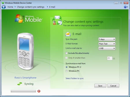 syncing a smartphone in windows vista