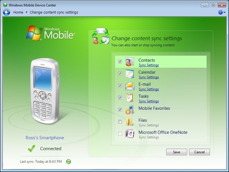 syncing a smartphone in windows vista