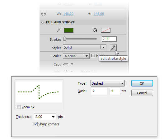 Editing the dashed line with fine control