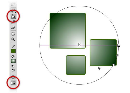 Locked gradient fill applied to multiple objects