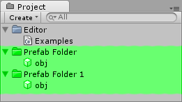 Prefabs in the folders.
