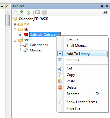 Add CalendarComp.swc to library.