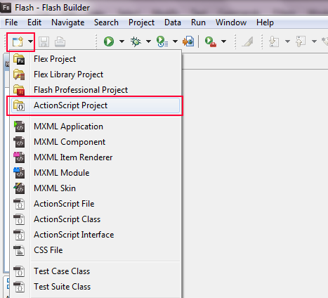 Flash Builder Select Project Menu.