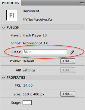 Properties panel in Flash Pro