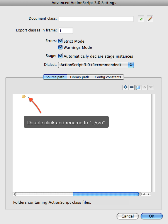 Change the ActionScript settings of our Flash Document