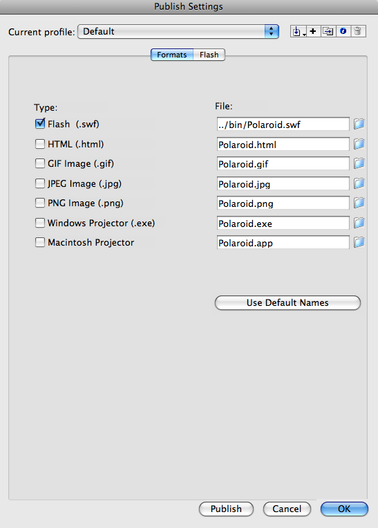 Change our publish settings of our Flash Document