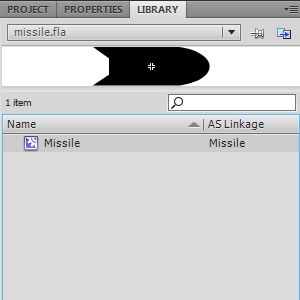 Missile MovieClip in the Library.