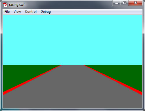 A straight road drawn by a series of the Road MovieClips we created previously.