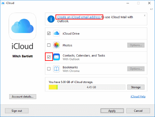 Check Outlook iCloud Windows