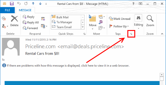 Outlook arrow tags