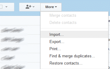 Gmail Contacts Import option