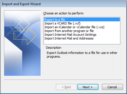 Outlook Export to a file option