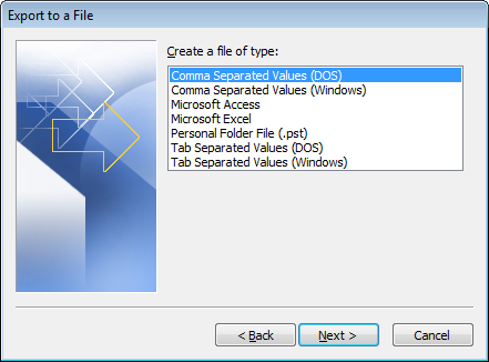 Comma Separated Values DOS option