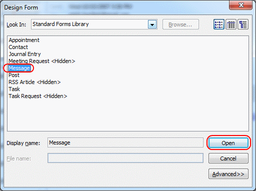 Outlook 2010 message form option