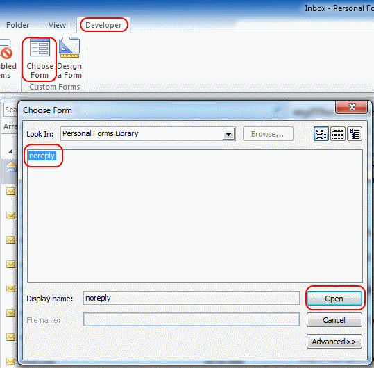 Outlook 2010 using the form