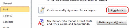 Outlook 2010 signature button