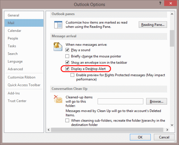 Outlook 2013 Desktop Alert setting