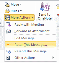 Recall option in Outlook 2010