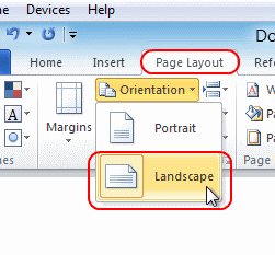 Word 2010 make one page landscape