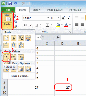 Excel paste values