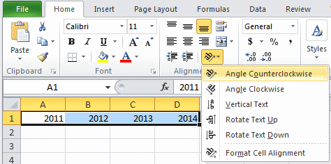 Excel 2010 cell rotation flip