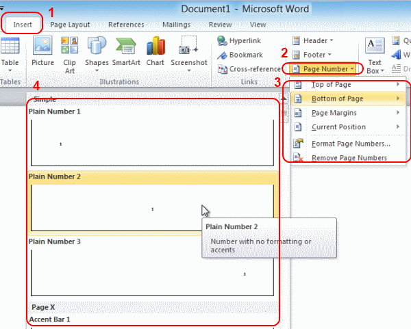 Add Page Number in Office 2010