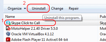 Uninstalling Skype Click to Call